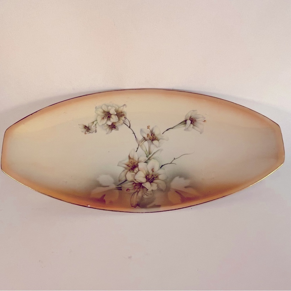Three Crown China Germany Dogwood Flowers Oval Cream Dish Plate Server Glass